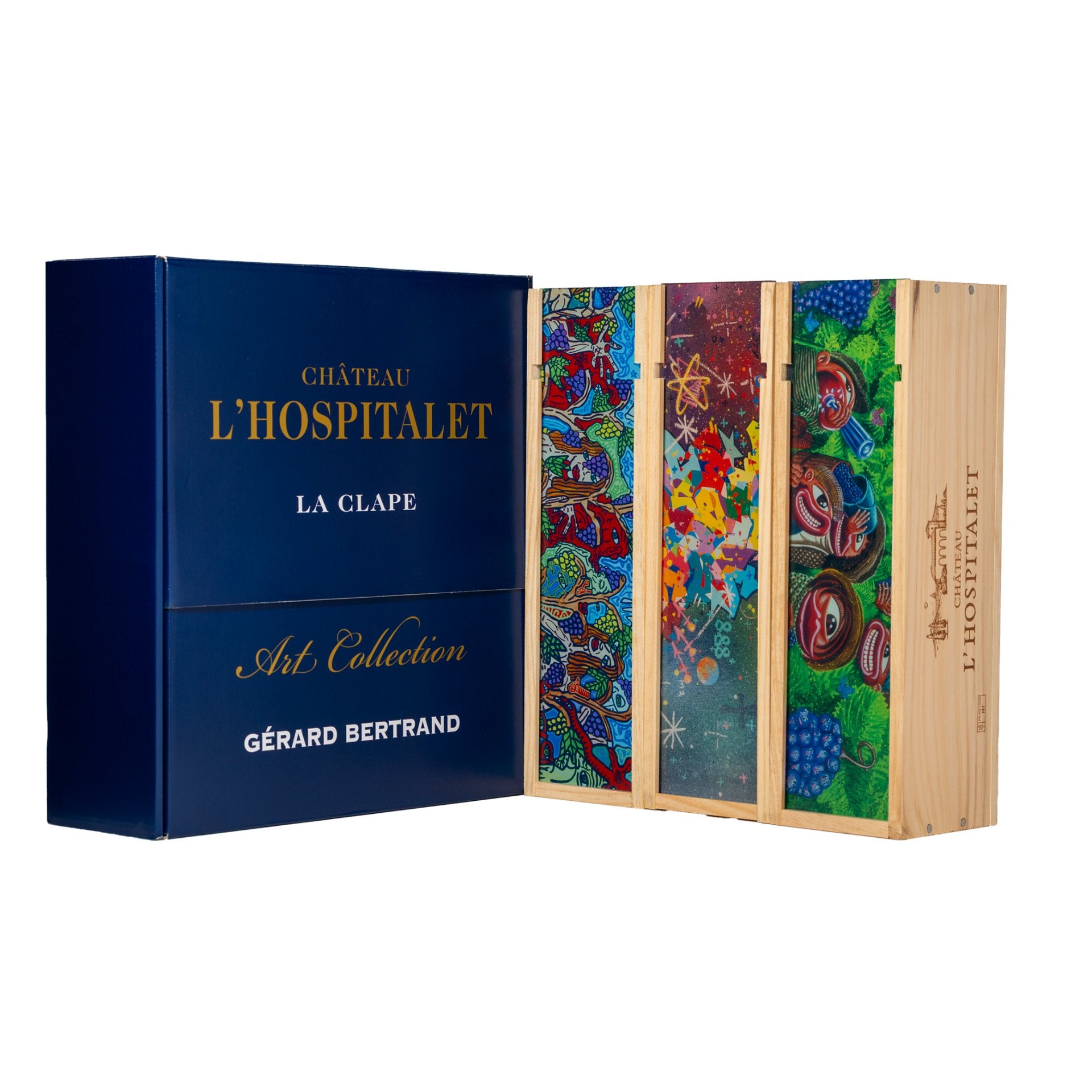 Château l'hospitalet Grand Vin red wine Limited Edition Box Robert Combas, Hervé Di Rosa and Cyril Kongo