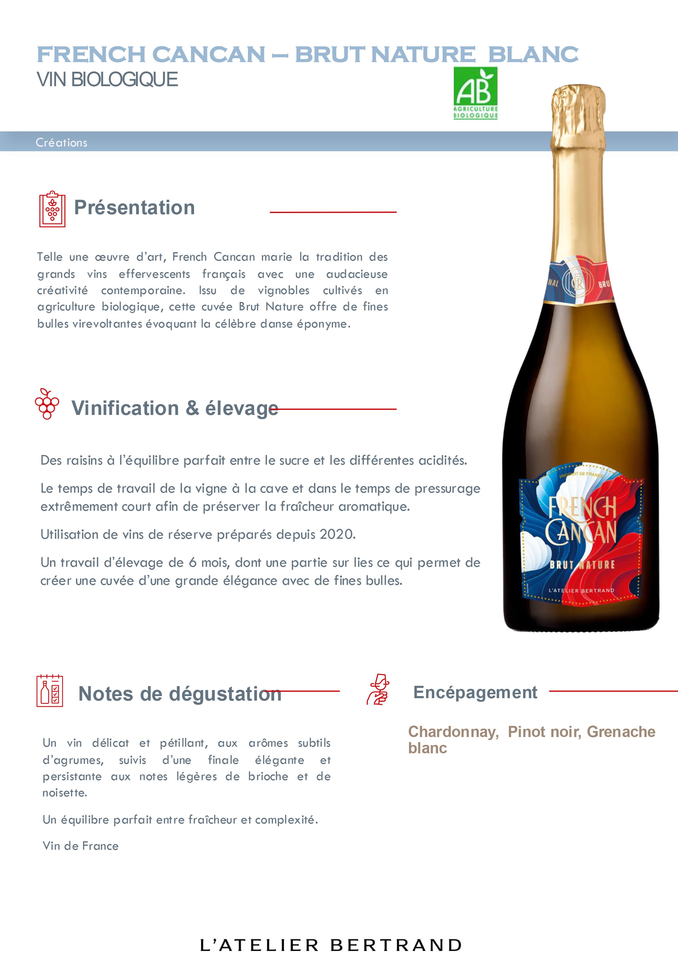 French Cancan Brut Tricolour 75cl organic Vin de France