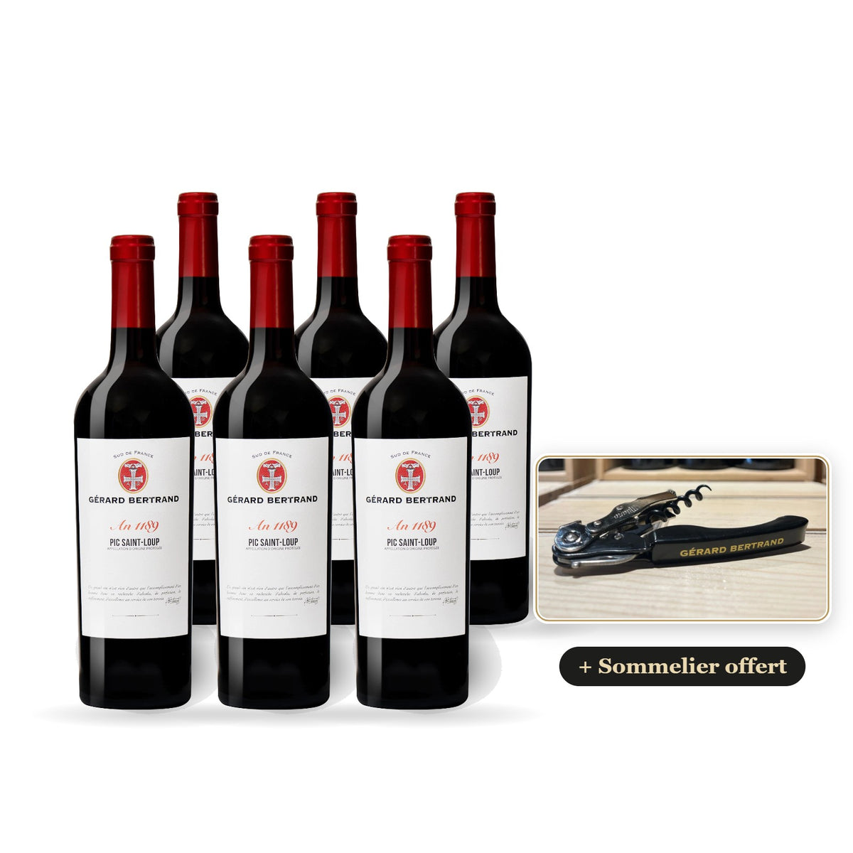 Set of 6 bottles of Héritage Year 1189 Pic Saint Loup 2024 with a free Gérard Bertrand corkscrew
