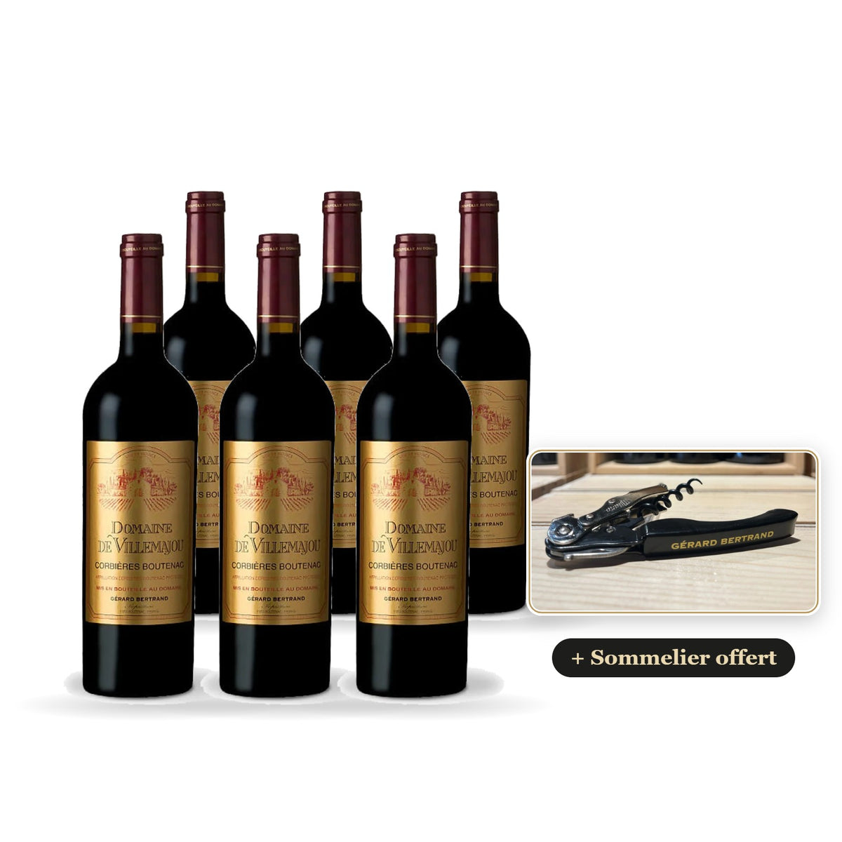 Set of 6 bottles of Domaine de Villemajou Boutenac 2023 with a free Gérard Bertrand corkscrew
